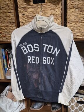 Distressed Retro Boston RED SOX Zipped Ip Cardigan Sweatshirt Retro